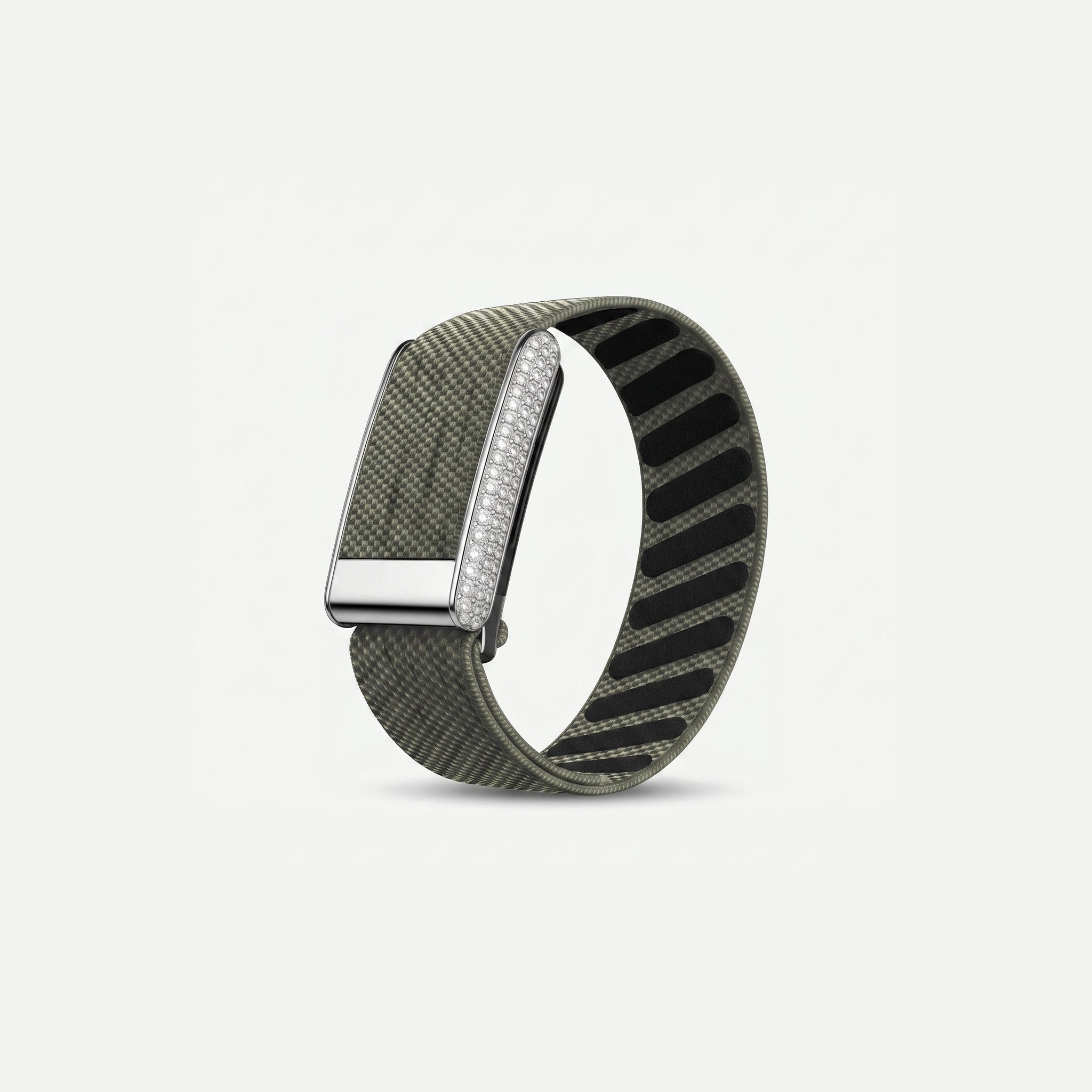 Woven band in Olive with polished steel frame