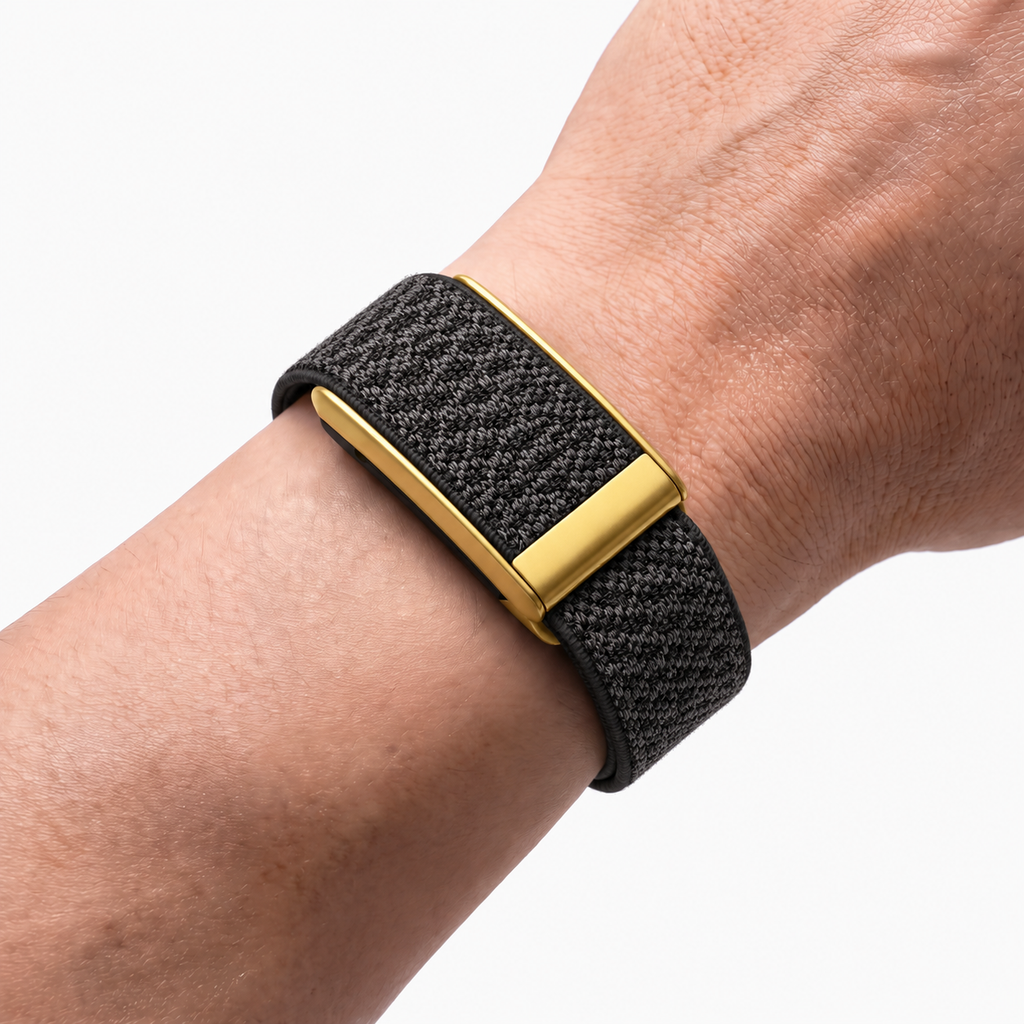Cashmere Band Charcoal Gold — worn on wrist