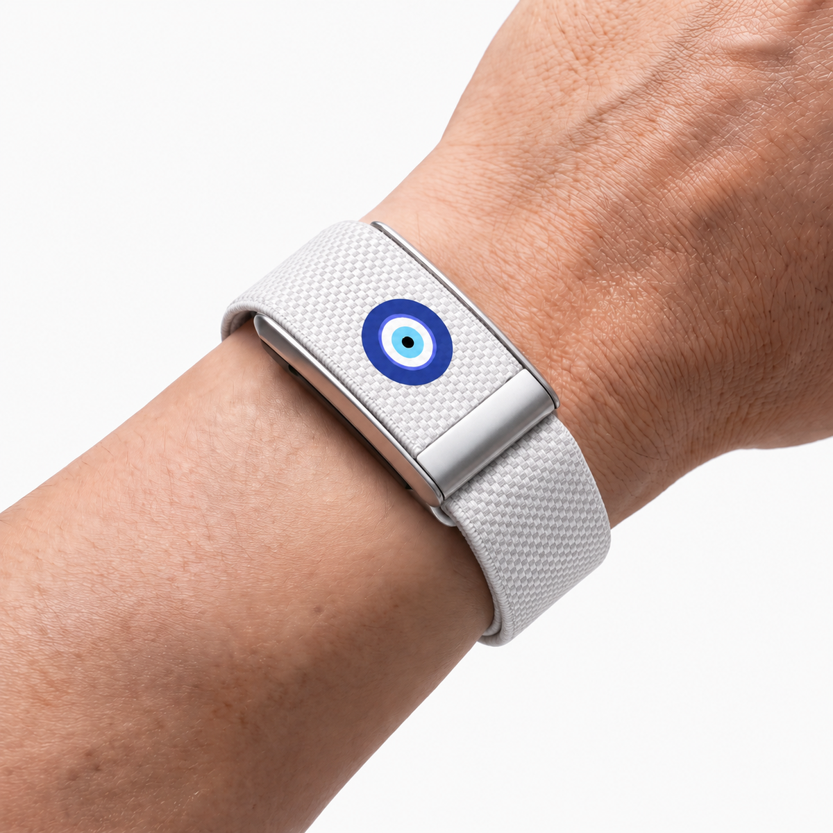 Nazar Print Band White — worn on wrist