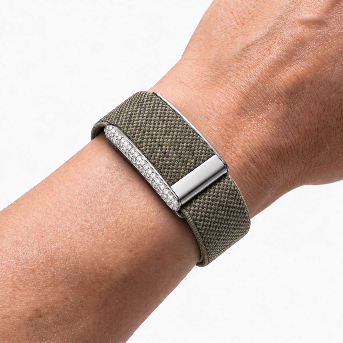 Pave Band · Olive — worn on wrist