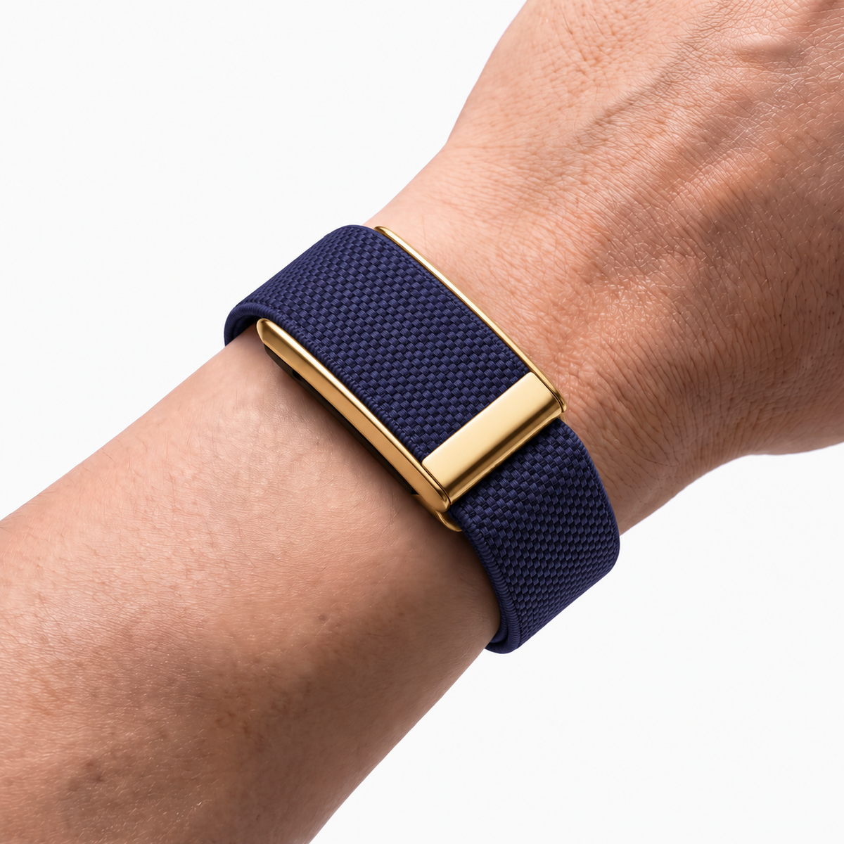 GripLoop Band Navy Gold — worn on wrist