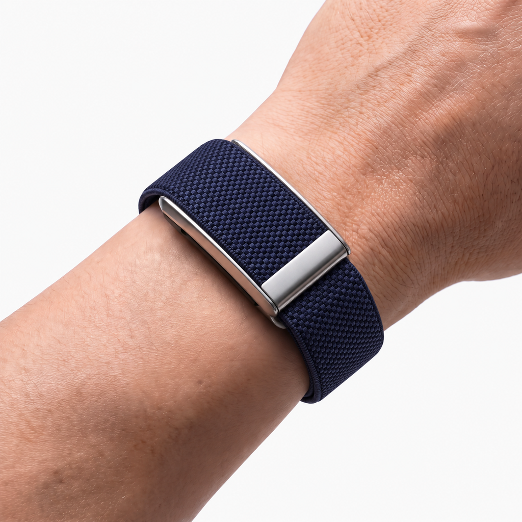 GripLoop Band Navy Silver — worn on wrist