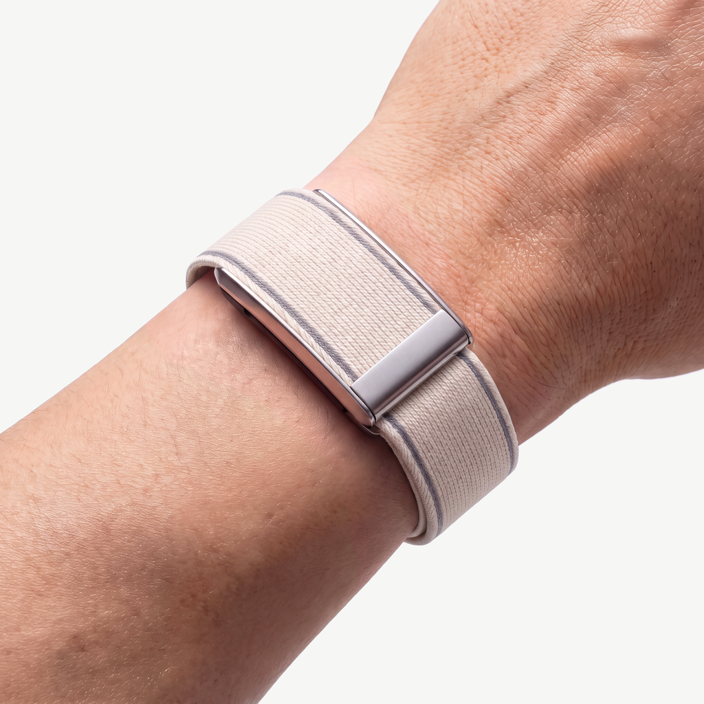 EdgeStitch Band Starlight Silver — worn on wrist