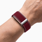 EdgeStitch Band Burgundy Silver — worn on wrist