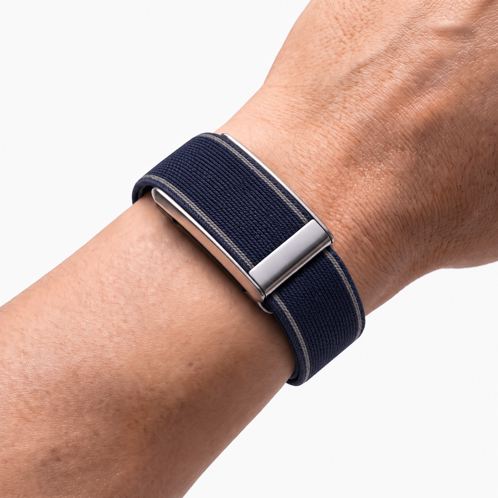 EdgeStitch Band Midnight Silver — worn on wrist