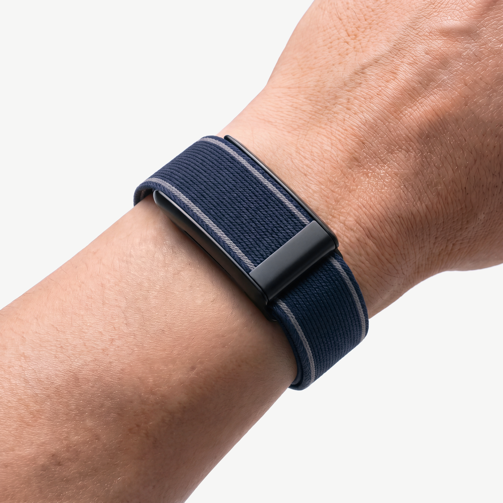 EdgeStitch Band Midnight Noir — worn on wrist