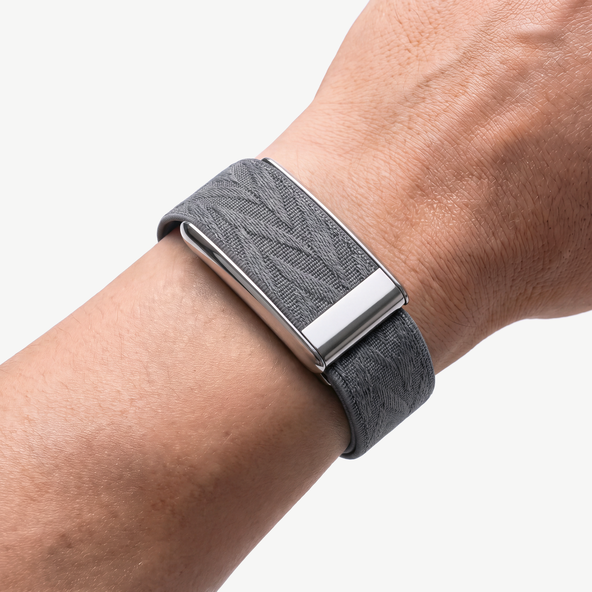 Chevron Band Grey Silver — worn on wrist