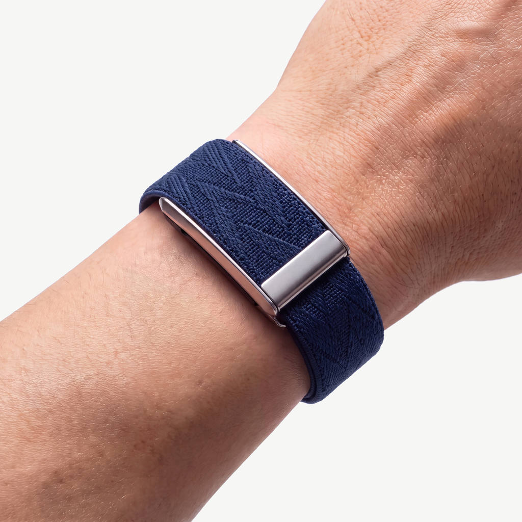Chevron Band Midnight Silver — worn on wrist