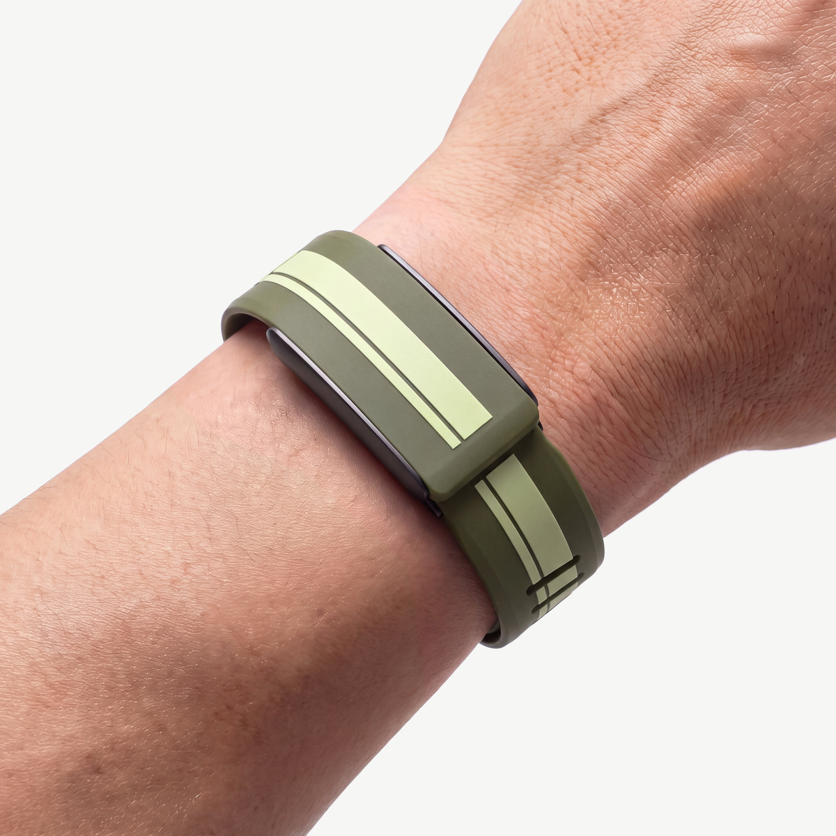 RaceStripe Band Forest Noir — worn on wrist