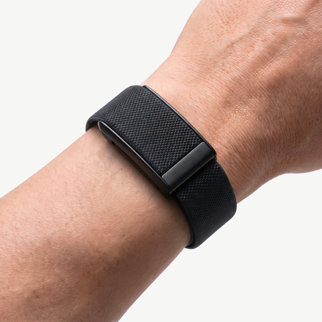 KnitLoop Band Black — worn on wrist