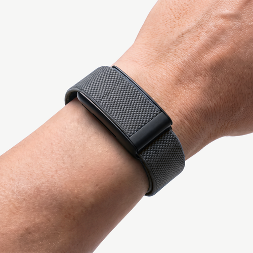 KnitLoop Band Slate — worn on wrist
