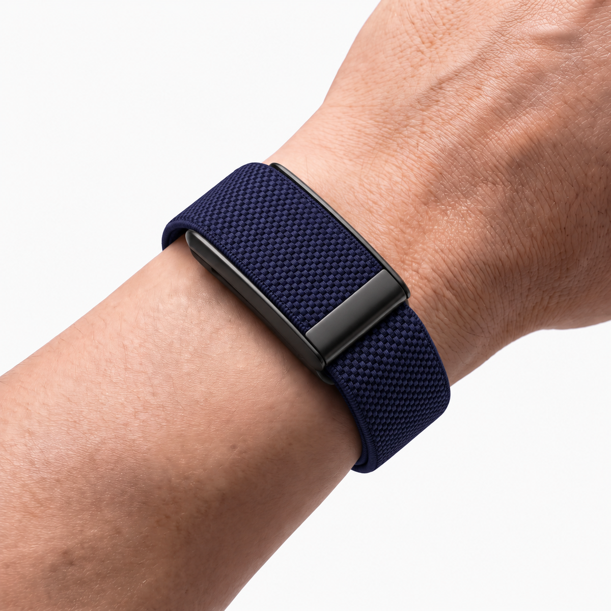 KnitLoop Band Navy — worn on wrist