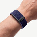 KnitLoop Band Denim — worn on wrist