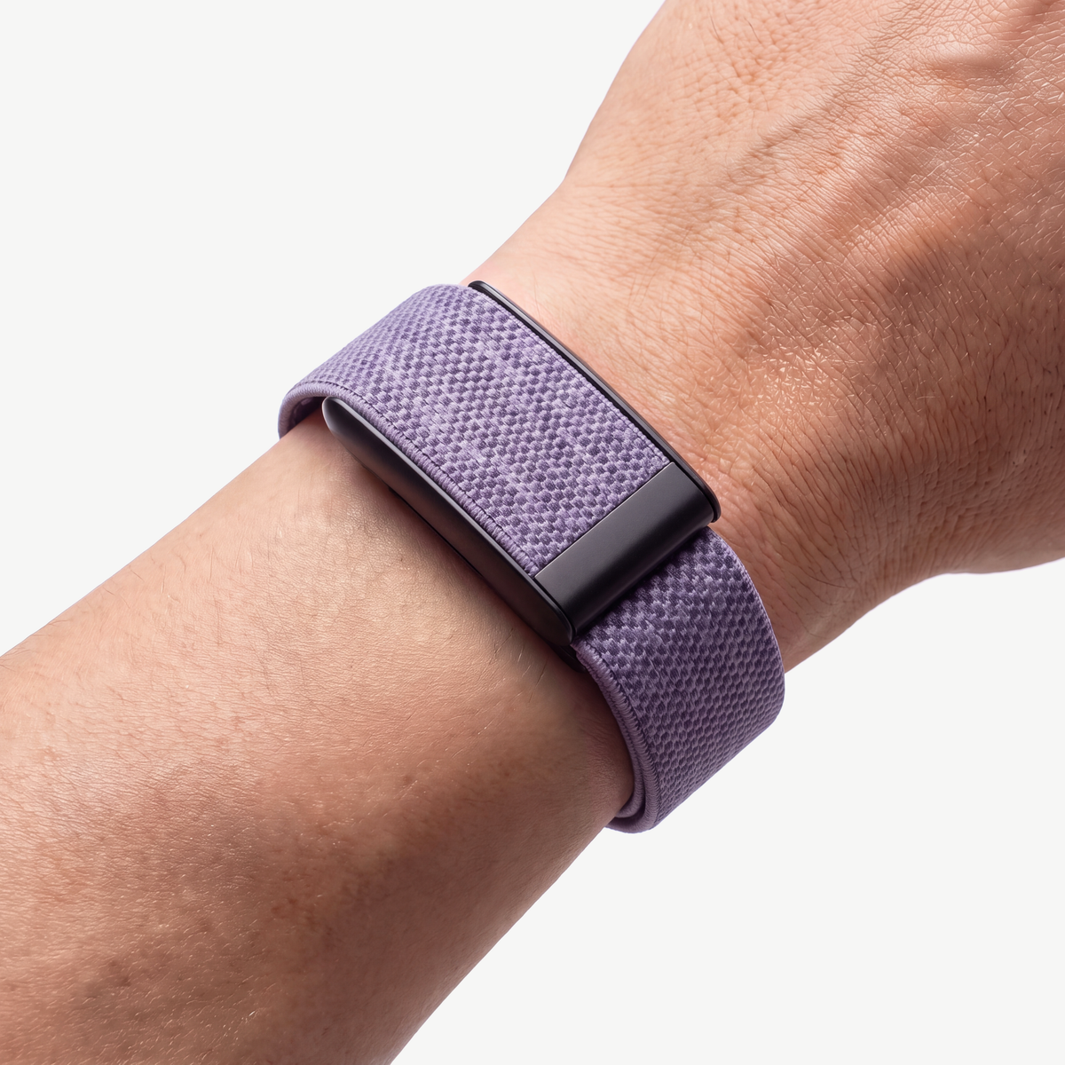 KnitLoop Band Lilac — worn on wrist