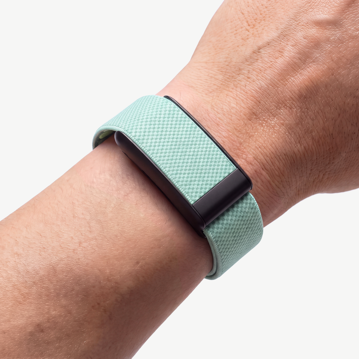 KnitLoop Band Mint — worn on wrist