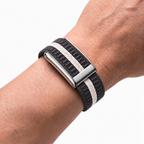 StripeLoop Band Pewter Silver — worn on wrist
