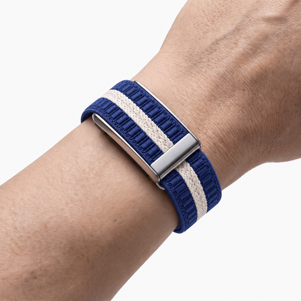 StripeLoop Band Marine Silver — worn on wrist