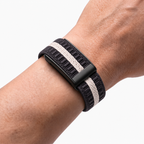 StripeLoop Band Pewter Noir — worn on wrist